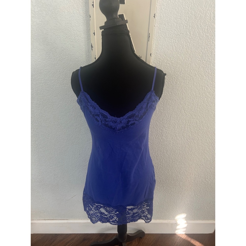 Wet Seal Royal Blue Lace Trim Camisole Top XL V-Neck Y2K Cotton Blend Strappy